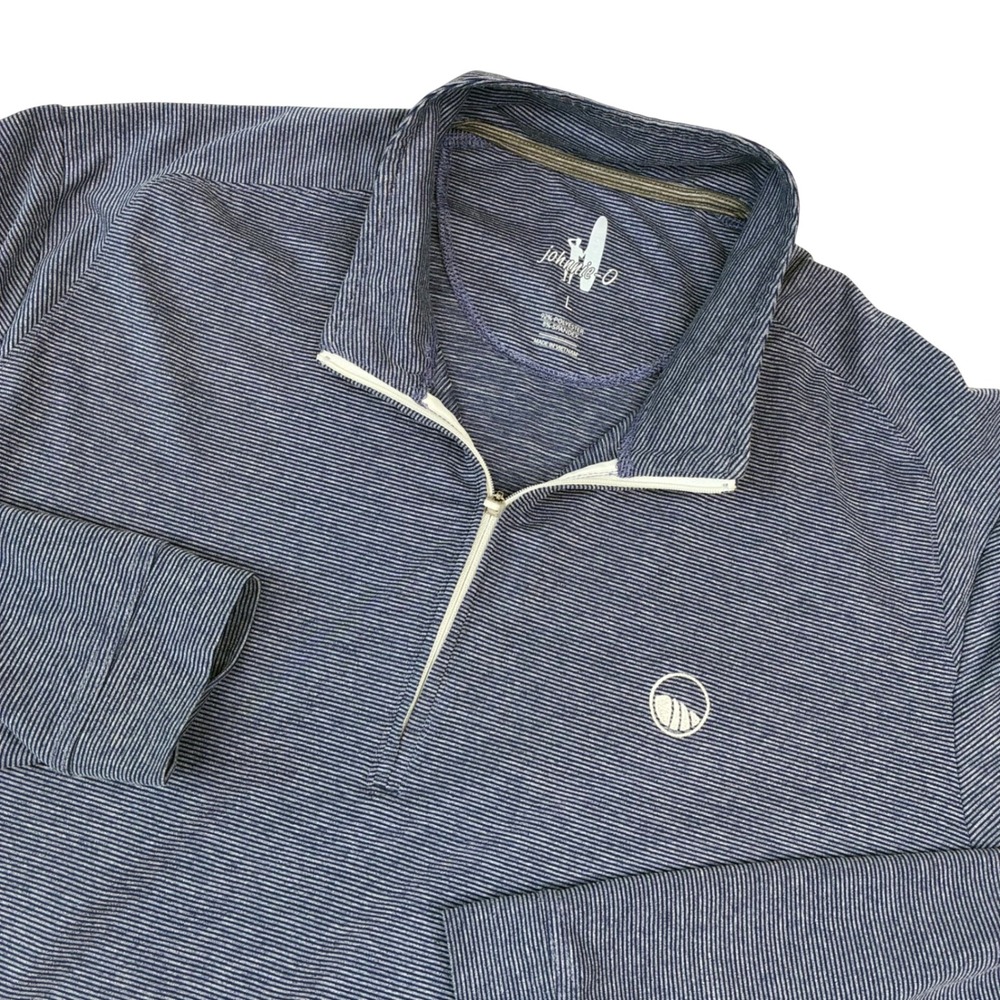 johnnie-O Pullover Mens L Blue Striped 1/4 Zip Performance Golf Sweatshirt